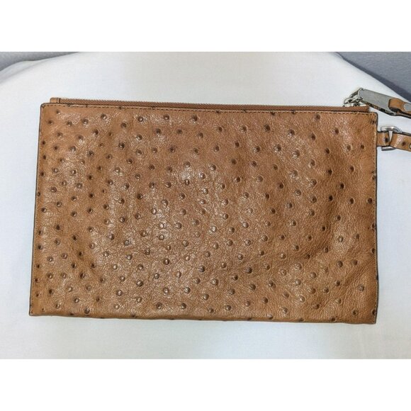 FINAL PRICE DROP Michael Kors Harlow Ostrich Emboss Leather Clutch Wristlet - Picture 2 of 12